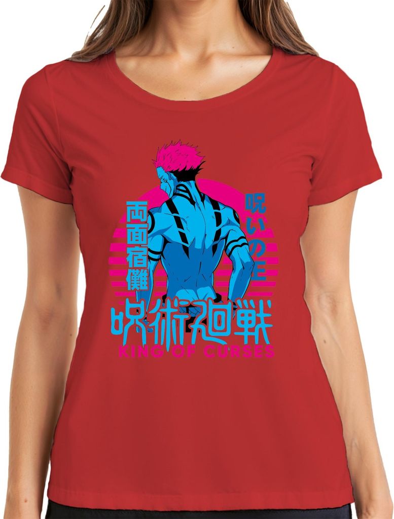 Jujutsu Kaisen Sukuna Ryomen King of Curses Anime Vaporwave Damen T-Shirt, Rot, XL