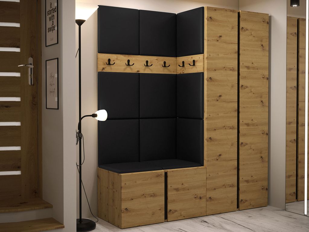Předsíňová stěna s čalouněnými panely 42x42 SELAND 3 - dub Obrázek produktu 
