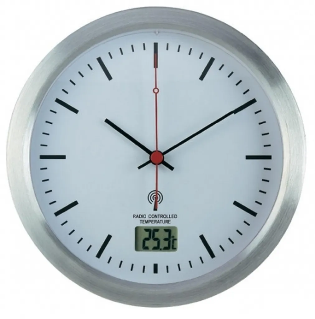 Horloge murale radio-commandée argentée pour bureau et salon