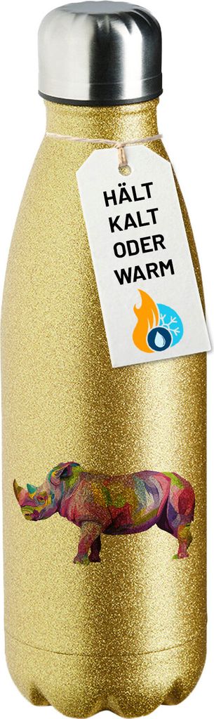 Huuraa Trinkflasche Nashorn Colorful 500ml Gold Edelstahl Wasserflasche Trinkflasche Geschenkidee