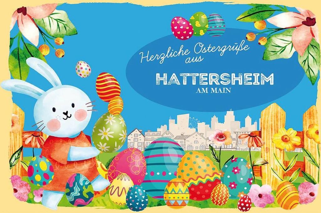 vianmo Holzschild 12x18 cm Ostergrüße HATTERSHEIM AM MAIN