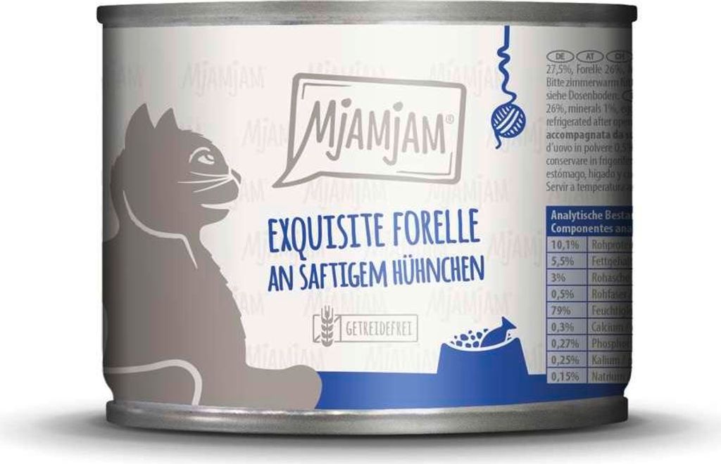 MjAMjAM Cat - Leckere Mahlzeiten Dose 6x200g | Forelle & Produktbild 