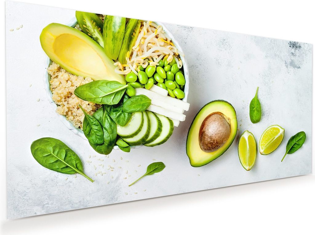 Glasbild Wandbild Salat mit Avocado 60x30cm in XXL für Wohnzimmer, Schlafzimmer, Badezimmer, Flur
