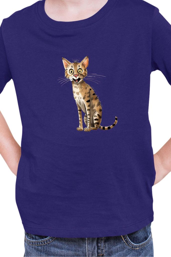 Kinder T-Shirt Funny Cats Breeds Savannah Cat, 7-8 Jahr - 128 / Dunkelblau