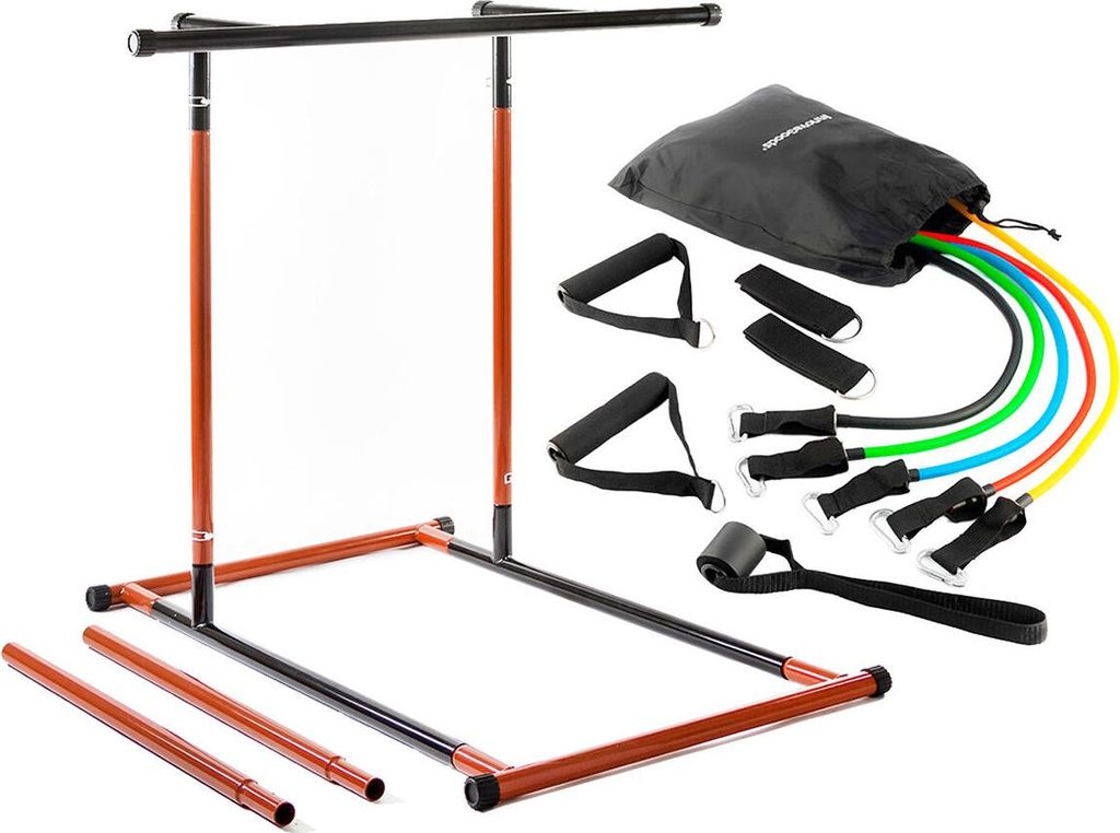 Pack Klimmzug- und Fitnessstation mit Übungsanleitungen und Satz regulierbaren Stretchbändern mit Accessoires und Übungsleitfaden InnovaGoods