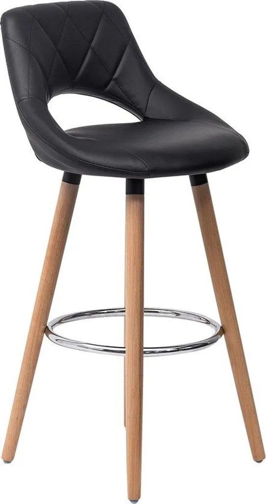 Tabourets de bar noirs avec dossier et structure en bois massif - Lot de 2