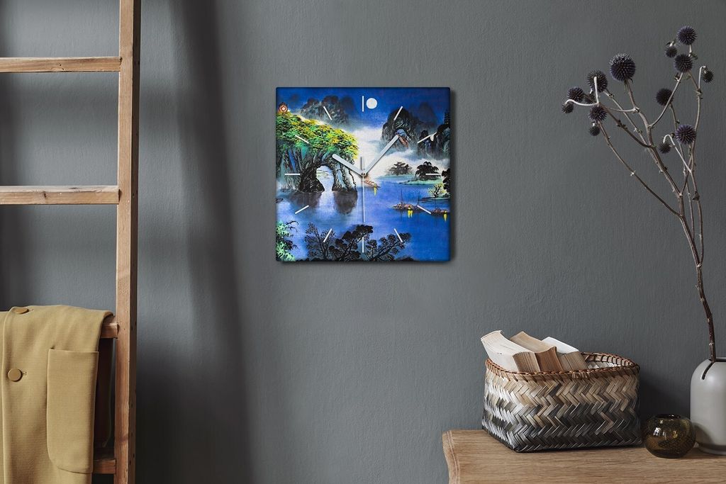 Coloray Hodiny Unikátní 30x30 cm Tiché hodiny Pro obývací pokoj a kuchyň Nástěnné hodiny Plátno Bílé ručičky hodin - Čínský styl ...
