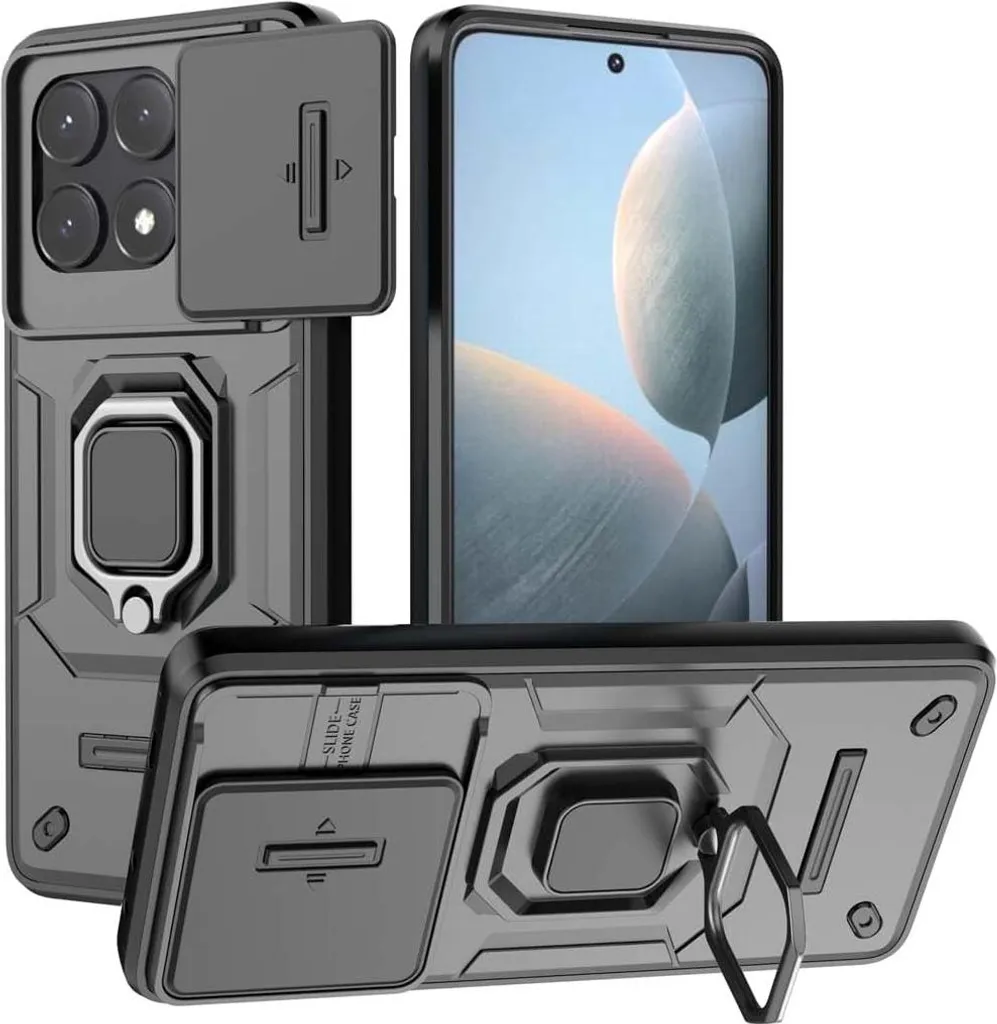 Custodia Poco X6 Pro nera con anello e protezione a 360°