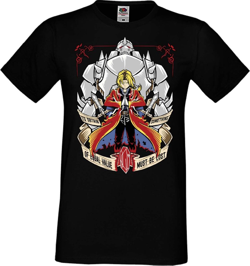 Herren T-Shirt Manga Anime Fullmetal Alchemist Edward Elric Fullmetal Edward, Man L / Schwarz