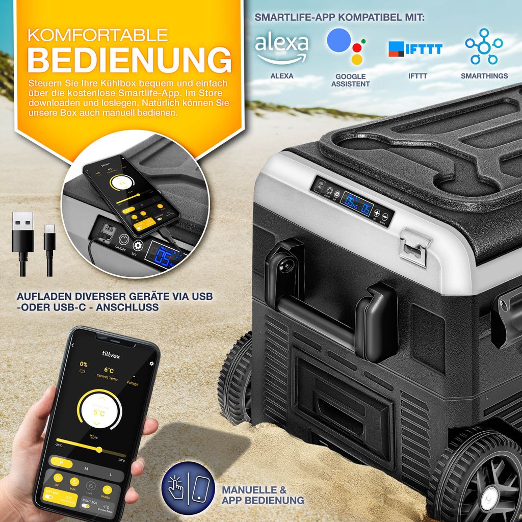 tillvex® Kompressor Kühlbox mit Akku elektrisch 60 Liter / Produktbild 9