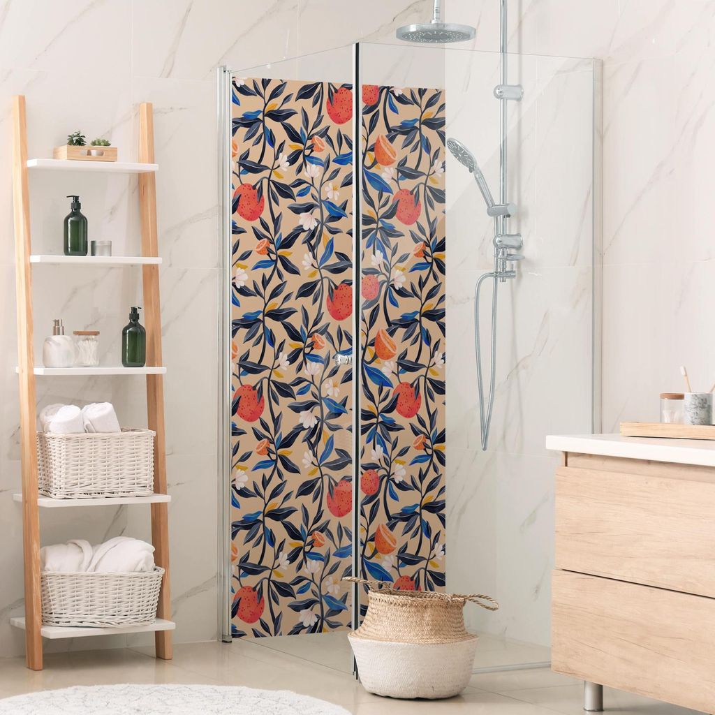 Duschrückwand Blumen selbstklebend - 0.35 mm Wandpaneel wasserfest Ranke beige Tropisch Badrückwand fugenlos Smart matt 80x210 cm