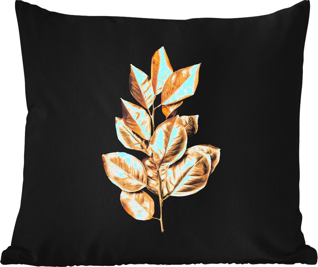 MuchoWow Outdoor Kissen - Pflanze - Blätter - Gold - Schwarz - Luxus - 50x50 cm - Wetterfest - Lounge Kissen - Komfortabel - Kissen mit Bild