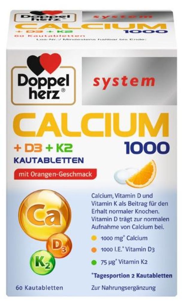 Sistema Double Heart Calcium 1000+D3+K2, 60 compresse Immagine del prodotto 