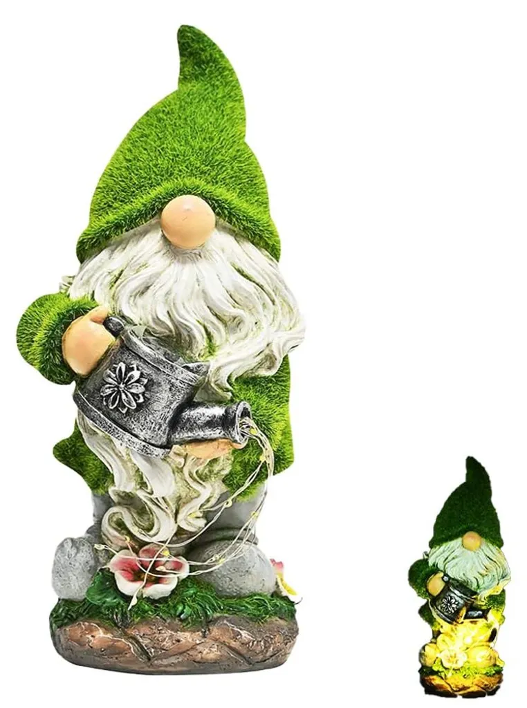 Nain de jardin solaire robuste, statue résine velours cadeau pour femme