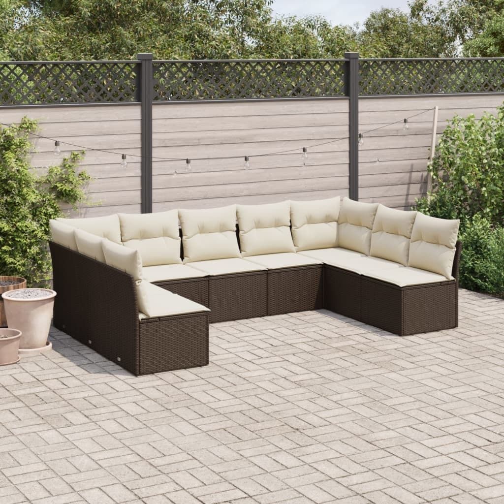 Maison Exclusive - 9-tlg. Garten-Sofagarnitur mit Kissen Braun Poly Rattan