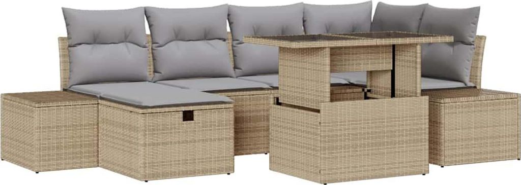 vidaXL Garten-Sofa-Set 7 pcs Beige Poly-Rattan