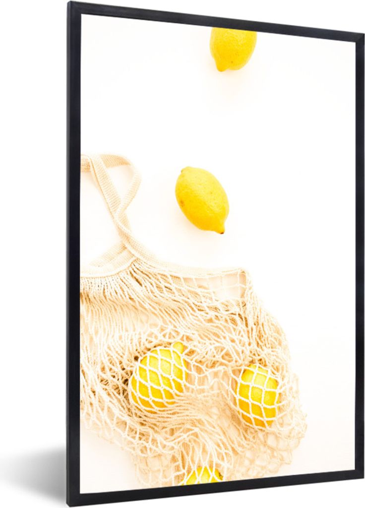 MuchoWow Gerahmtes Poster Zitrone - Tasche - Gelb 20x30 cm - Poster mit Schwarzem Bilderrahmen Wandposter Rahmen Foto Bilder - Drucken - Bilder P...