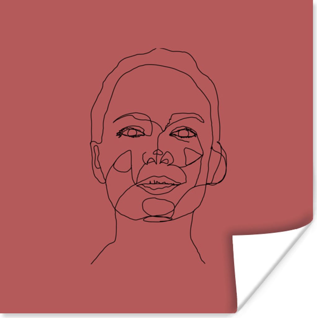MuchoWow Poster Frau - Kopf - Strichzeichnung 75x75 cm - Wand Dekoration
