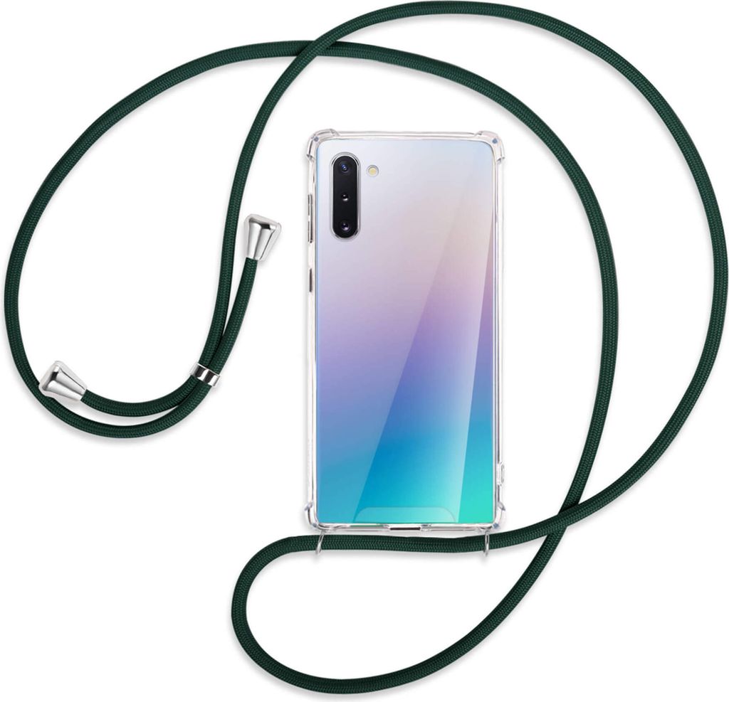 Handykette Backcover-Schutzhülle mit Band (Metall silberfarben) für Samsung Galaxy Note 10 (N970) - dunkelgrün
