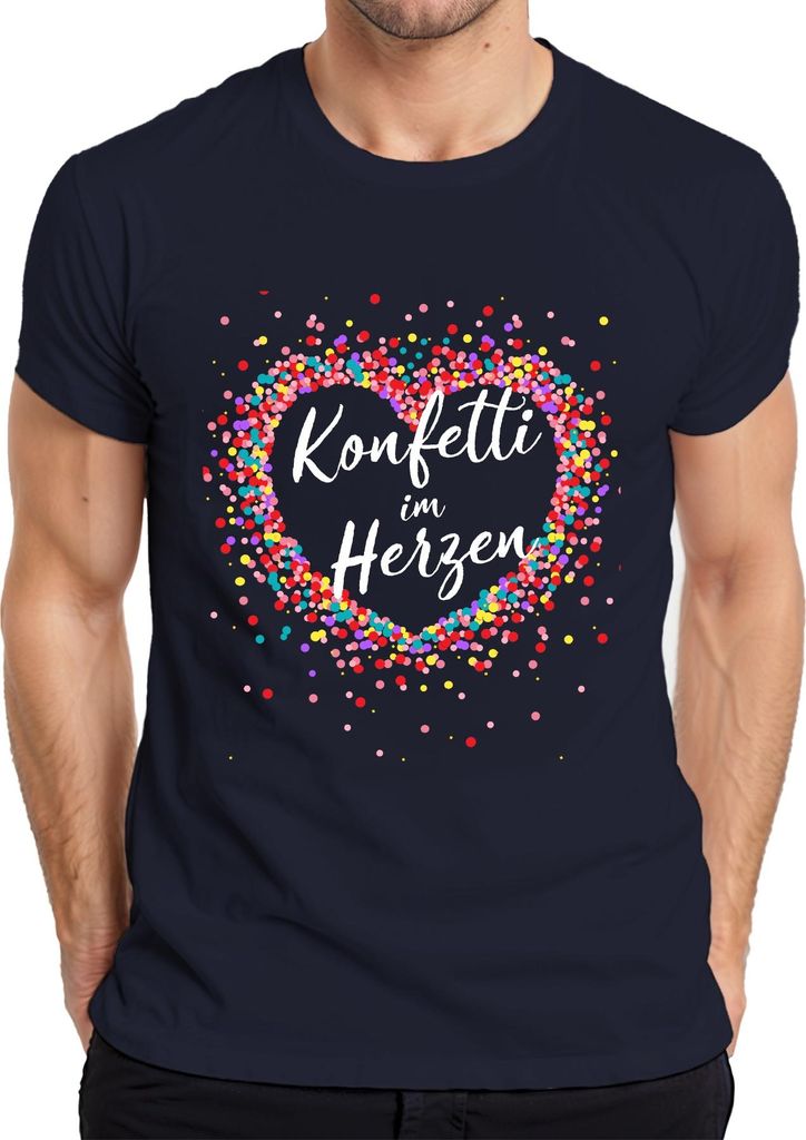Konfetti im Herzen bunt Herz Geburtstag Karneval Fasching Fastnacht Herren T-Shirt, Navy, 3XL