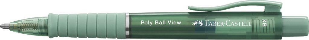 A green Faber-Castell Poly Ball View ballpoint pen is shown against a white background.