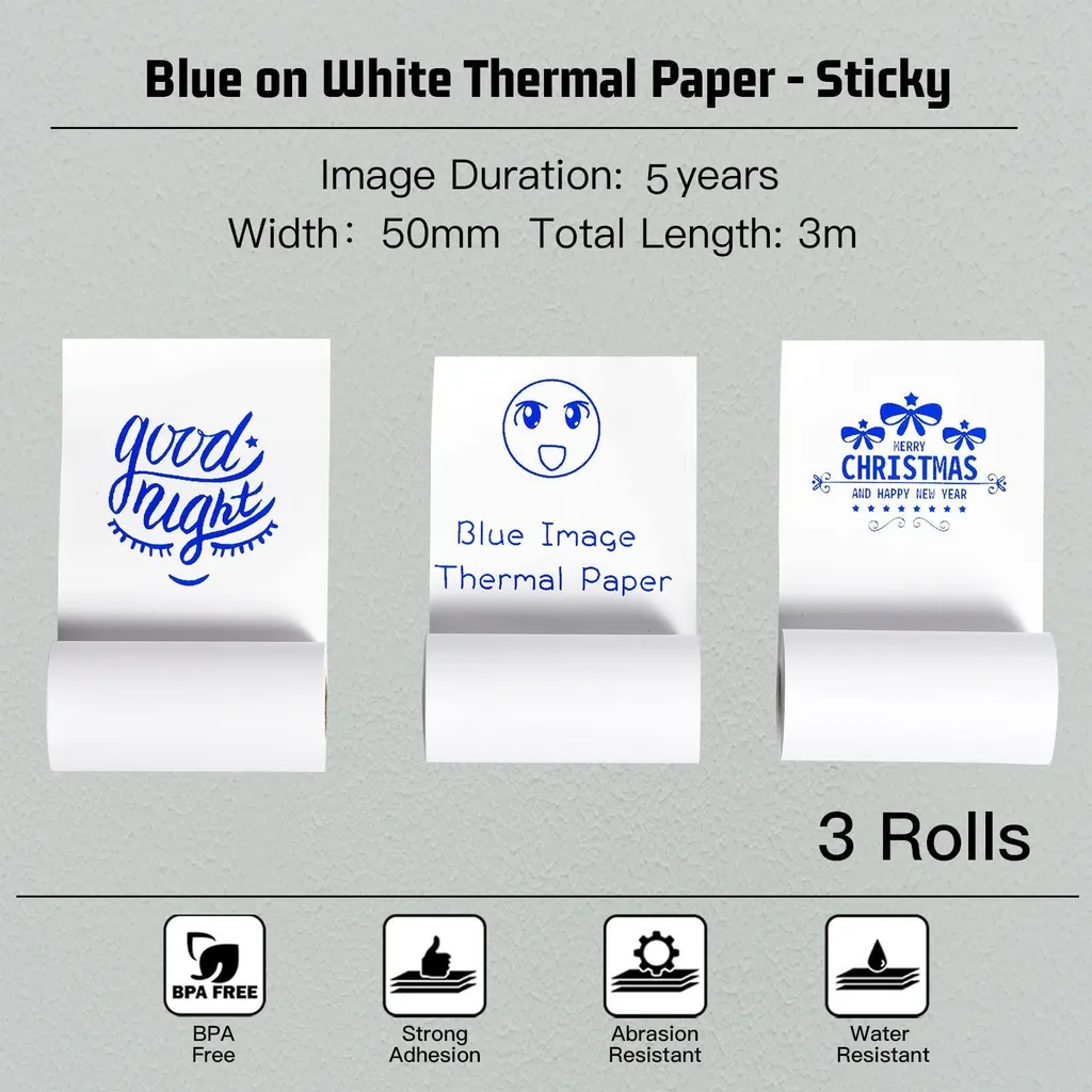 Recharge Papier Adhésif Phomemo T02 Anti-Effacement Impression Bleue - 5
