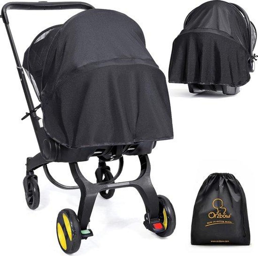 Babyzitje-Sonnenhut mit UPF 50+ Schutz, atmender Sonnenschirm, mit Stützen, universell einsetzbar, Mückenabweiser, für große Kinder, schwarz