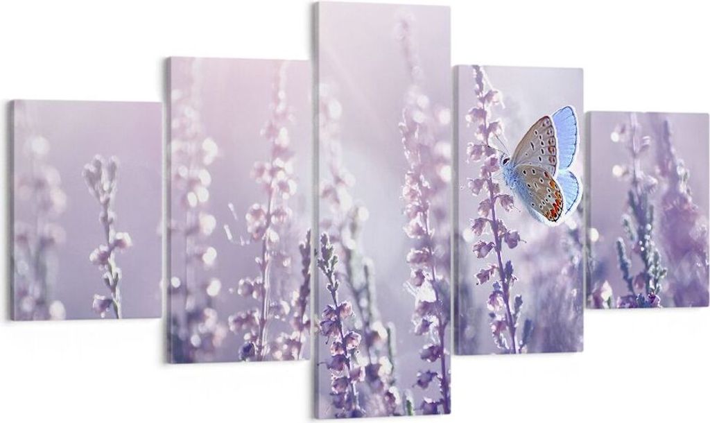 Bild auf Leinwand - Leinwandbild - Schmetterling Wiese Blume - 125x70cm - Wand Bild - Wanddeko - Leinwanddruck - Bilder - Kunstdruck - Wanddekorati...