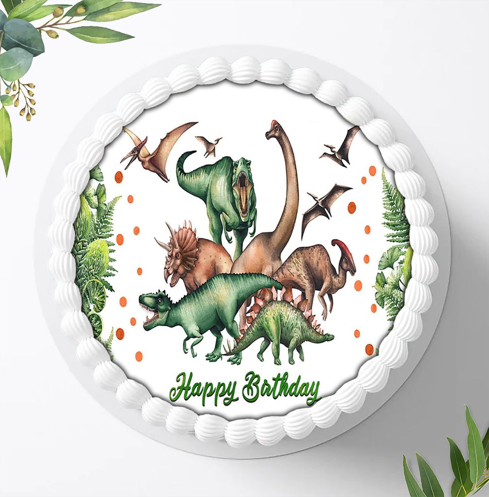 Für die Geburtstags Torte, Zuckerbild mit dem Motiv: Dinosaurier , Dino, Essbares Foto für Torten, Fondant, Tortenaufleger Ø 20cm, 0952z