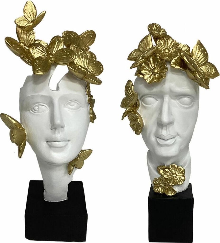 Deko-Figur DKD Home Decor Weiß Gold Gesicht 14 x 11 x 32 cm (2 Stück)