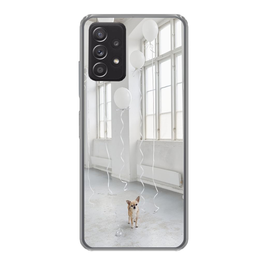 MuchoWow Handyhülle Schutzhülle Hülle für Samsung galaxy a73 Hund - Weiß - Luftballon Silikon Softcase Handy Hülle - Handyhülle