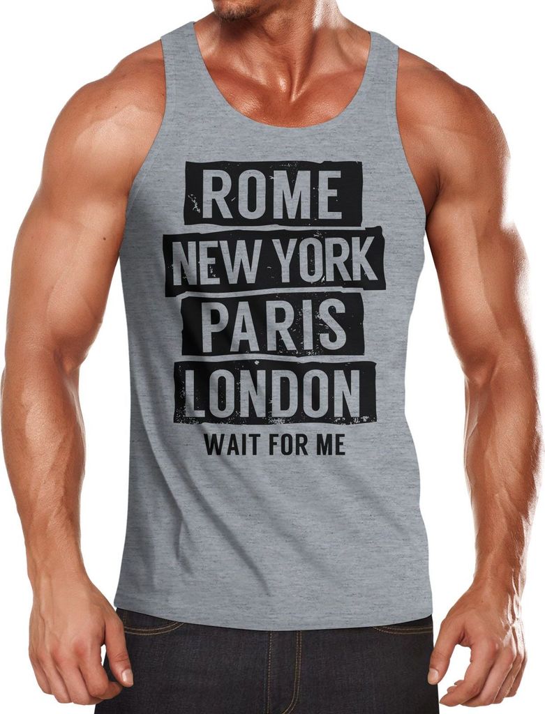 Herren T-Shirt Rome New York Paris London Wait for me Reise Shirt Moonworks grau L