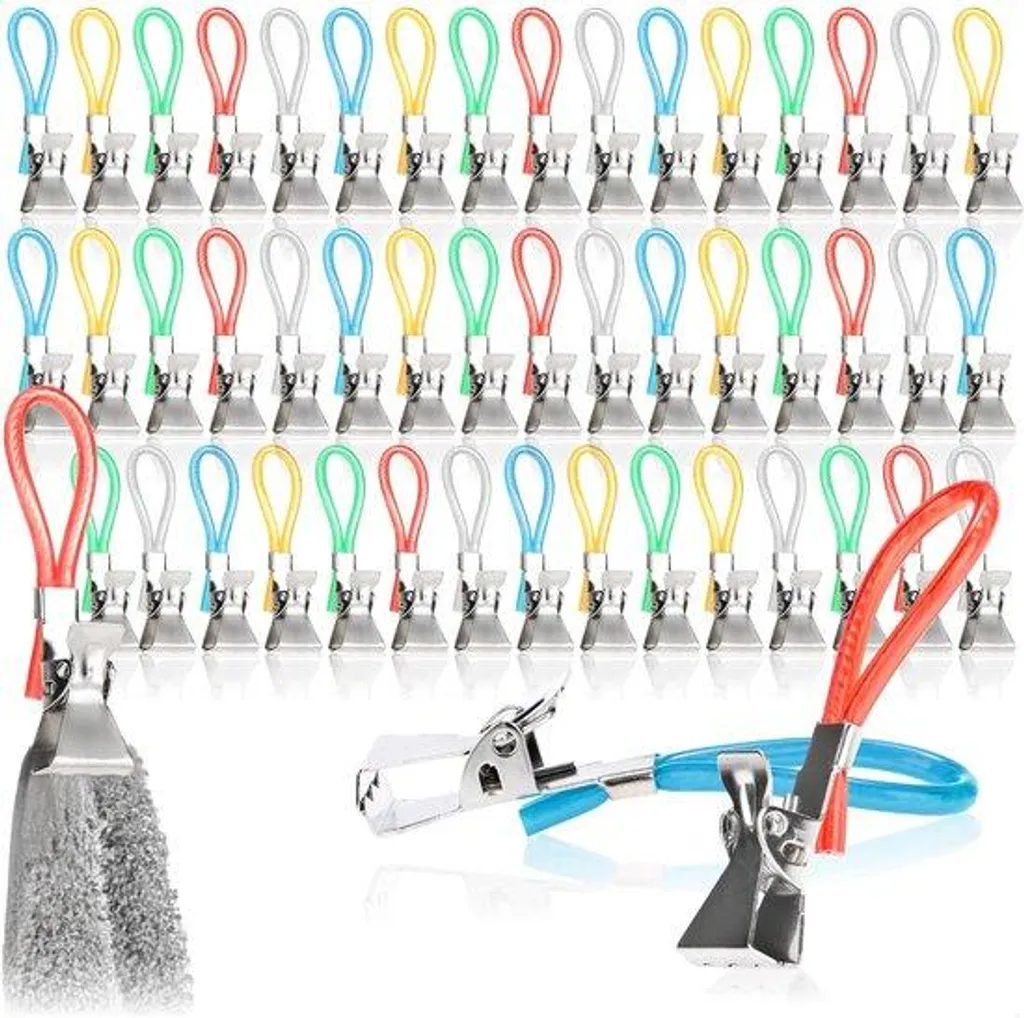 Pinces à serviette de bain multicolores - Lot de 50 clips en métal