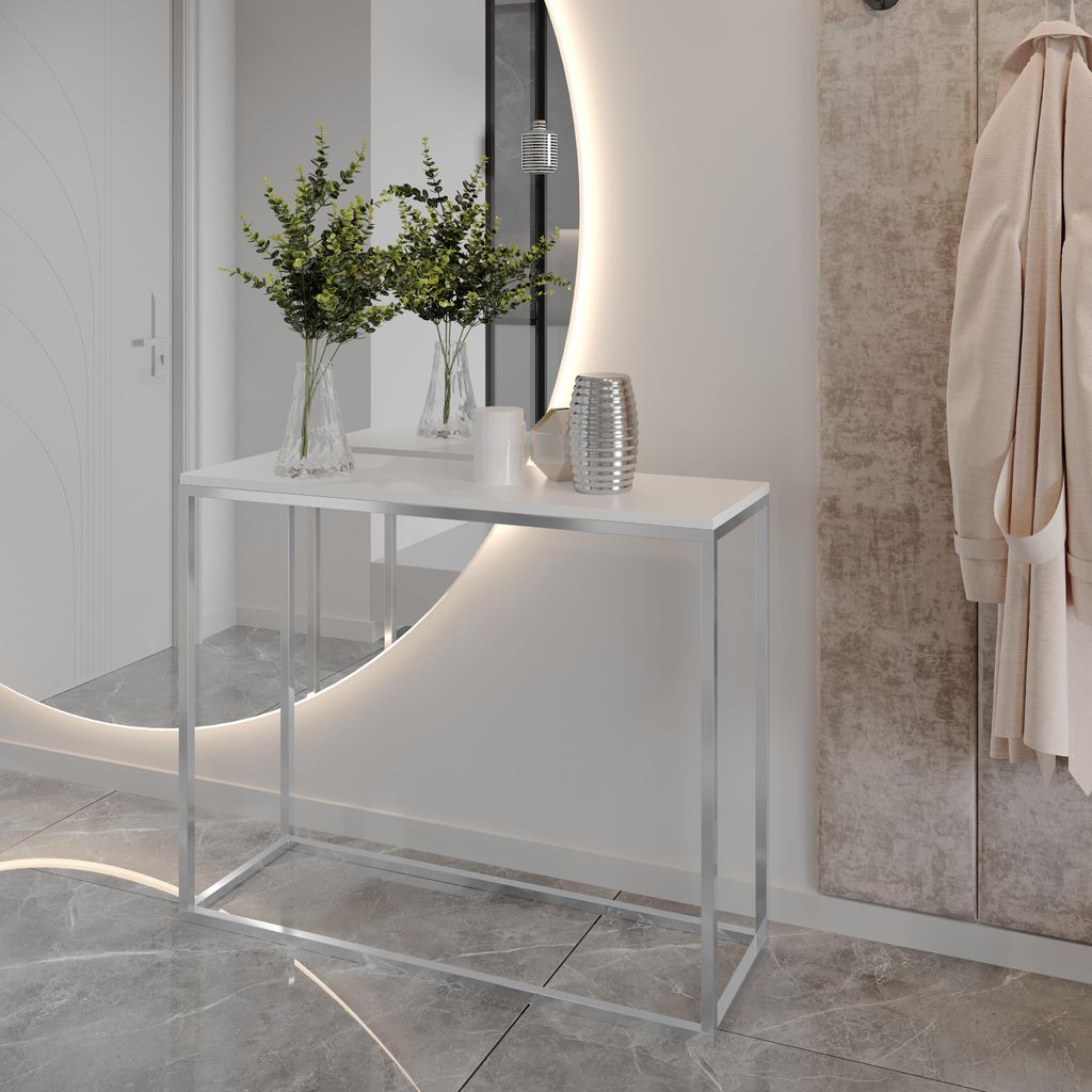 AX LIVING Konsole für Flur Lortie 100 cm weiß mit Chrom-Metallgestell
