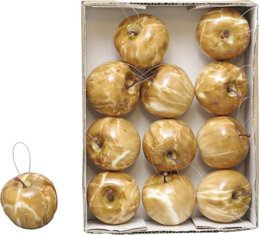 artplants.de Künstliche Äpfel RUOMAN, 12 Stück, braun-weiß, Ø6,5 cm - Künstliches Obst
