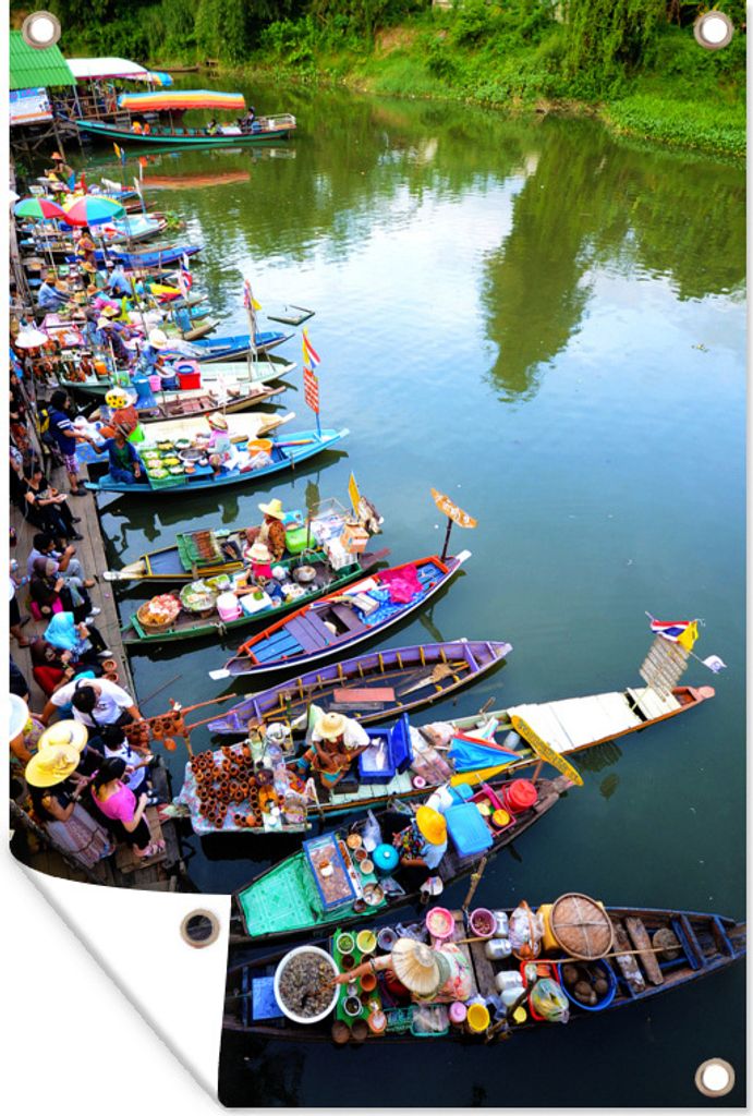 MuchoWow 40x60 cm Outdoor-Poster Gartendeko Sichtschutz Garten Poster für den Garten Schwimmender Markt in Thailand mit bunten Booten