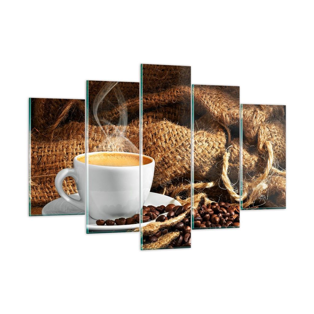 Bilder auf glas - Cappuccino Tasse Körner Beutel - 150x100cm - Glasbilder - Wandbilder - Kunstdruck - zum Aufhängen bereit - Wanddekoration aus G...