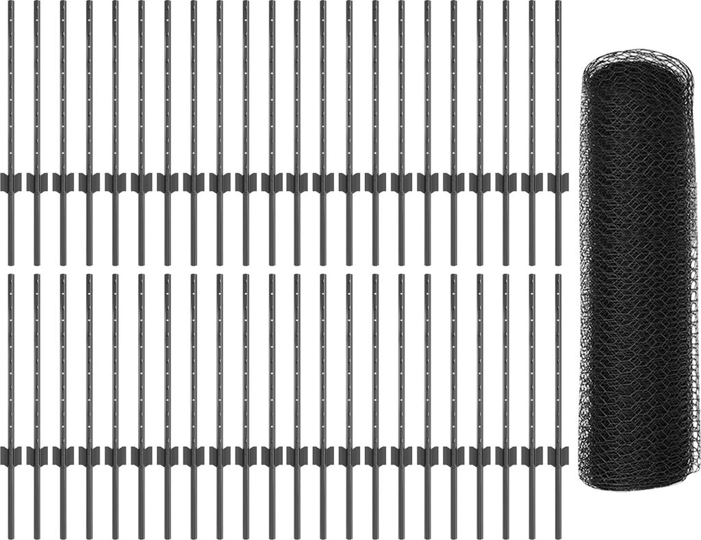 Best Möbel Zaunpfosten 11 Stück U-Kanal Grau 60 cm Stahl, Sechseckzaun Grau 0,5x100 m Stahl - Zaunzubehör CHY766374