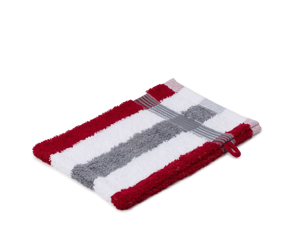 sleepling - liebling Waschhandschuh, 100% hochwertige Baumwolle, mit Schlaufe, 17 x 24 cm, waschbar & trocknergeeignet, weich, bordeaux/weiß/anthr...