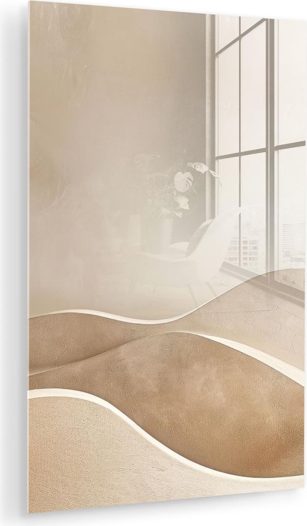 MuchoWow Glasbilder - Bilder auf Wandbild - Foto auf Glas Beige - Natur - Abstrakt - Modern 60x90 cm Wanddekoration aus Glas - Acrylglasbild - Acry...