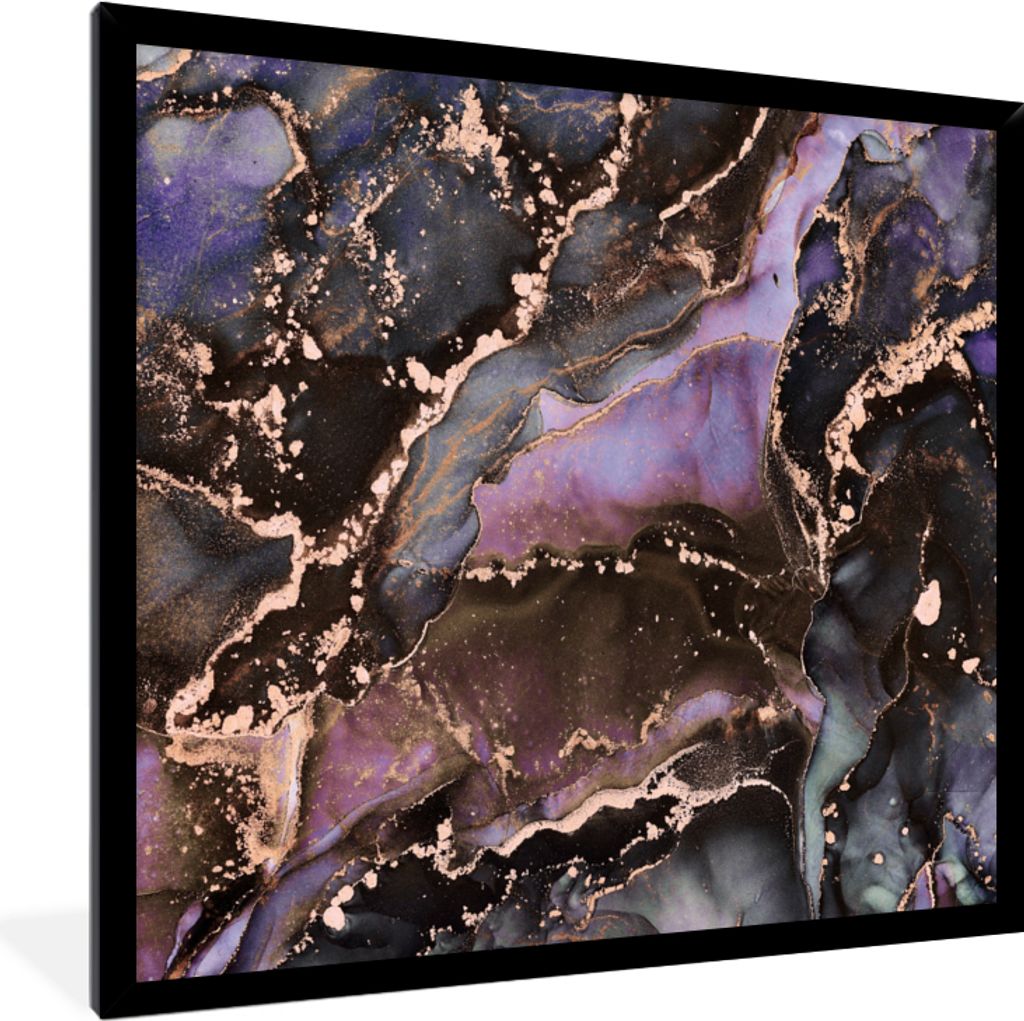 MuchoWow Gerahmtes Poster Marmor - Gold - Rosa 40x40 cm - Poster mit Schwarzem Bilderrahmen Wandposter Rahmen Foto Bilder - Mit Rahmen - Wanddeko...