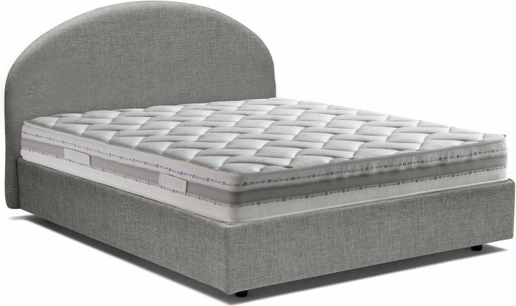Quadratisches und halbes Bett Dbogda, Containerbett mit Stoffbespannung, 100% Italy, Frontöffnung, inklusive Matratze Cm 120x190, Grau