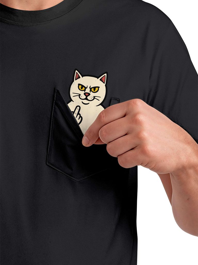 Herren T-Shirt mit Brusttasche Fun-Shirt Katze Lustig Mittelfinger Statement Moonworks