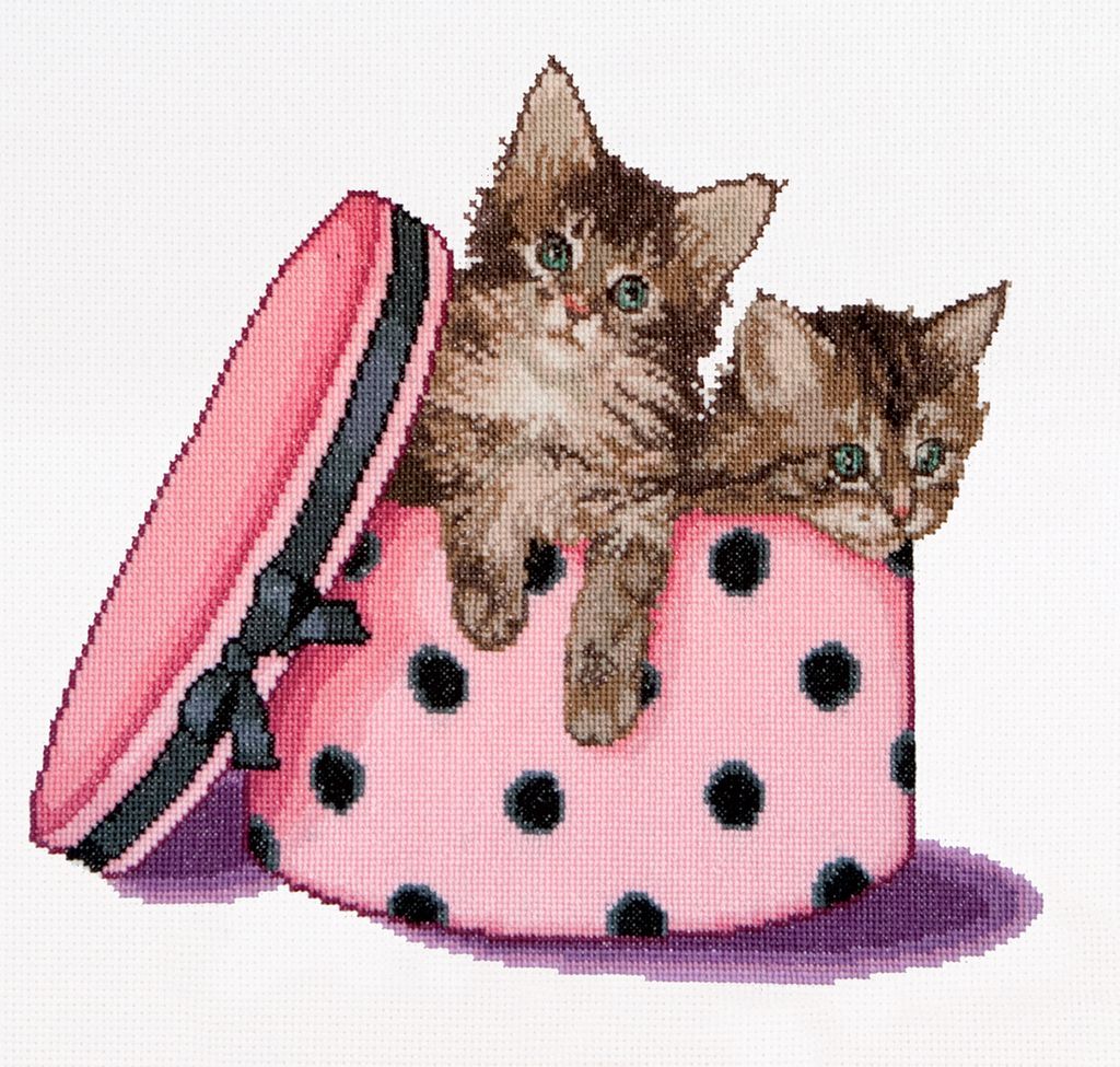 Thea Gouverneur Kreuzstich Stickpackung "Kätzchen-Zwillinge Aida", Zählmuster, 31x30cm