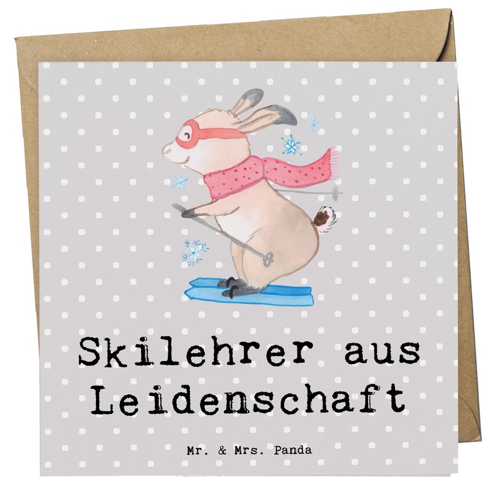 Mr. & Mrs. Panda Glückwunschkarte Skilehrer Leidenschaft - Grau Pastell - Geschenk, anlasskarte, Grußkarte, Klappkarte, faltkarte, doppelkarte