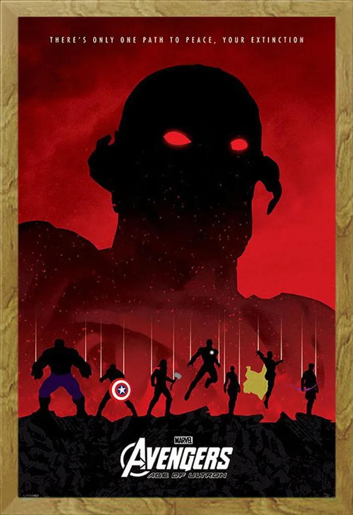 Avengers - Poster - Age Of Ultron - Extinction + cornice rimovibile, Shinsuke® Maxi MDF oak, disco acrilico