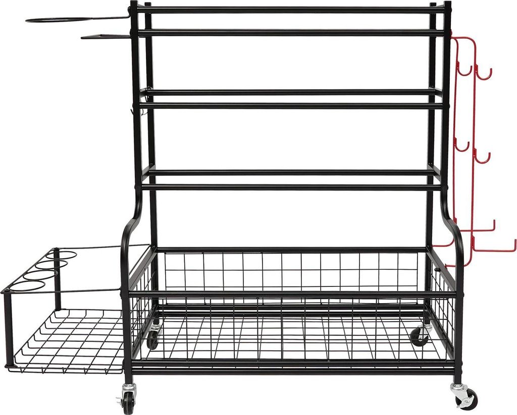 Aufbewahrungsregal für Sportgeräte und Werkzeuge - Rollregal - 4 Ebenen - Mit Rollen - Tragkraft 160 kg - Kohlenstoffstahl - Für Fitnessstudio G...