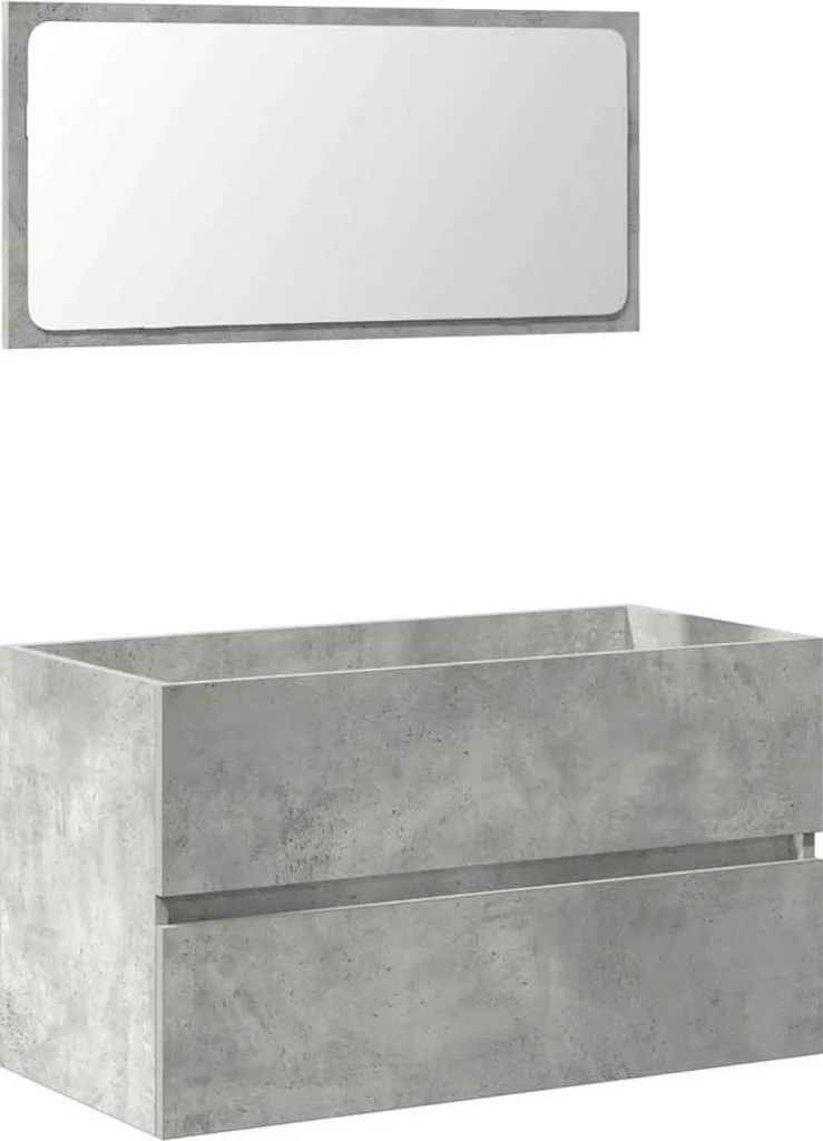 Mobile bagno con specchio cemento grigio materiale legno