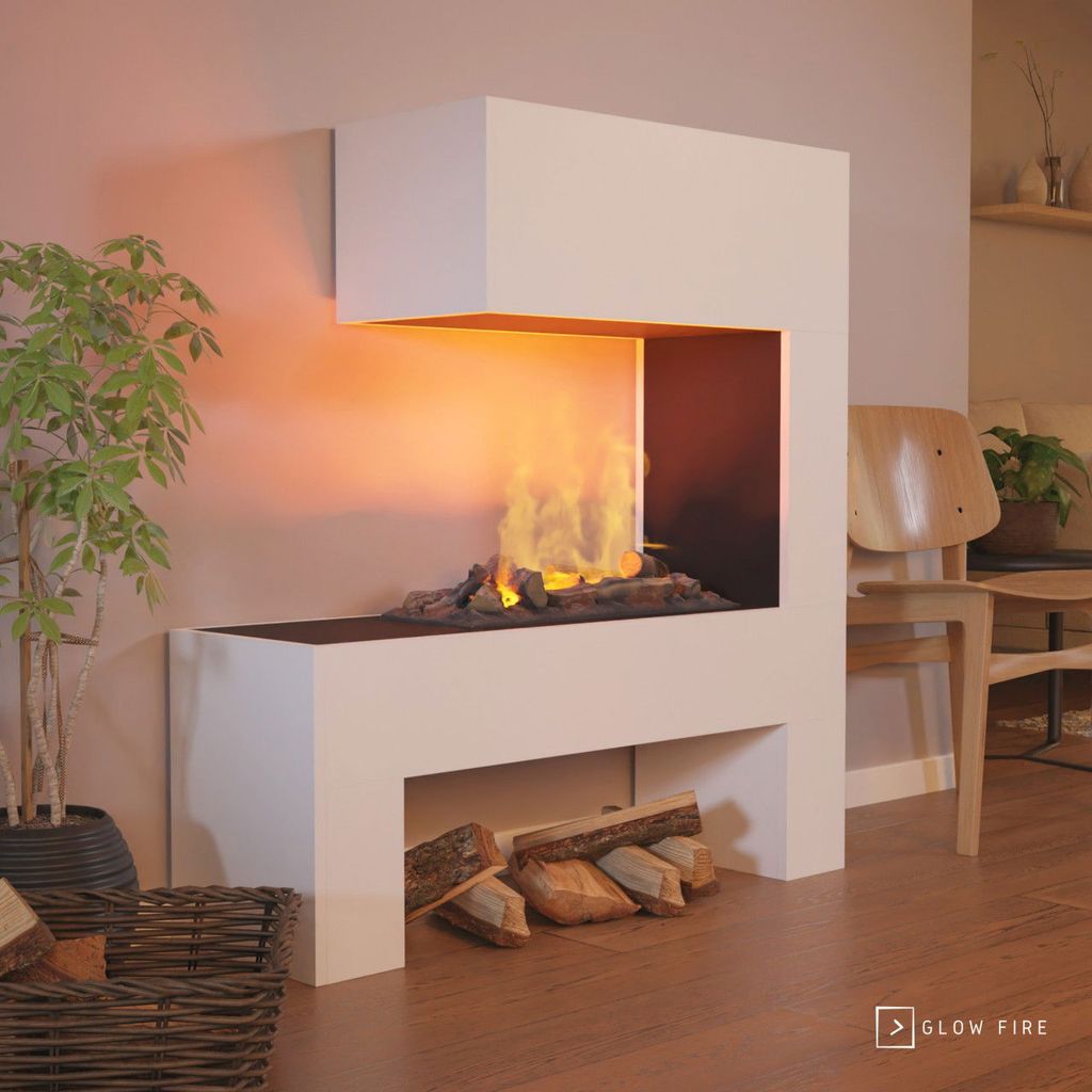 GLOW FIRE Elektrokamin 'Mozart' | Wasserdampf Kamin mit OMC 600 inkl. Holz in weiß | HxBxT: 120x110x35 cm