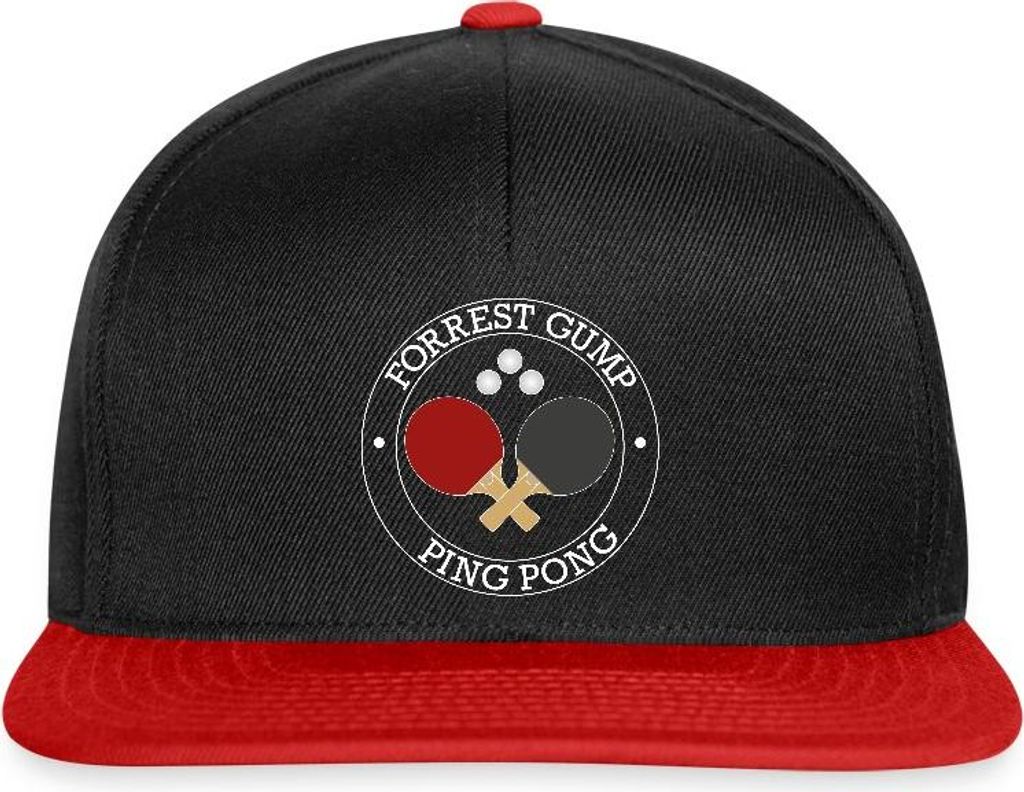 Spreadshirt Forrest Gump Ping Pong God Weiß Snapback Cap, One size, Schwarz/Rot